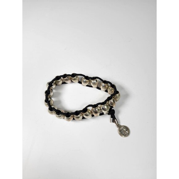 Buddha To Buddha Sterling Silver Bead Bracelet With Black Cord & Logo Charm Adju - Picture 5 of 8